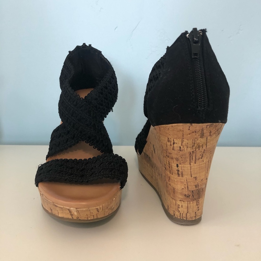 black and tan wedge heels